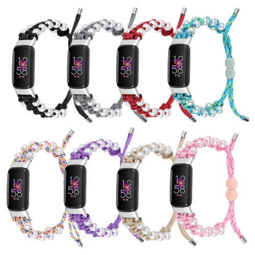 StrapsCo Adjustable Nylon Drawstring Watch Band Strap with Beads for Fitbit Luxe - Rainbow