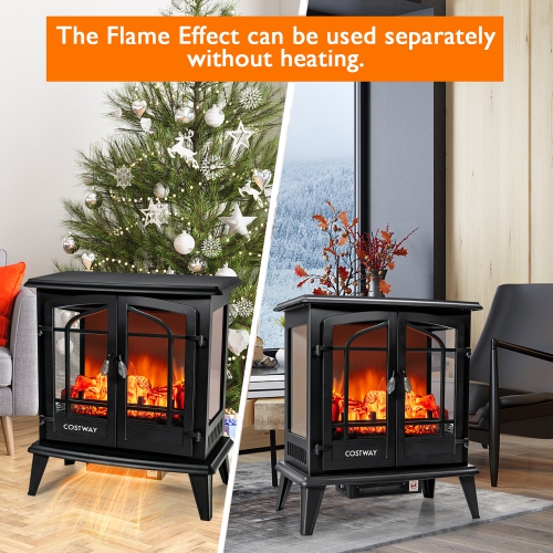 Costway 25" Freestanding Electric Fireplace Heater Stove W/ Realistic Flame effect 1400W