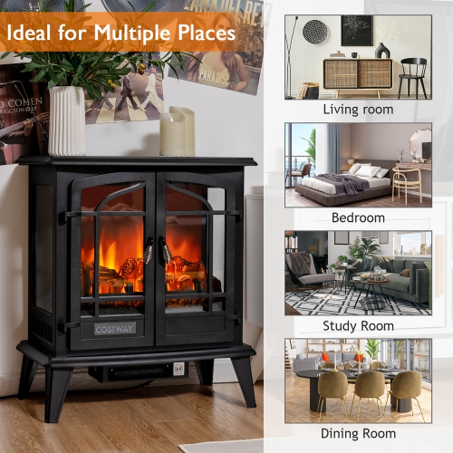 Costway 25" Freestanding Electric Fireplace Heater Stove W/ Realistic Flame effect 1400W