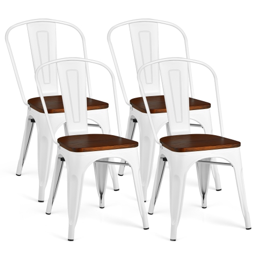 COSTWAY  Set Of 4 Metal Dining Chair Wood Seat Stackable Bistro Cafe
