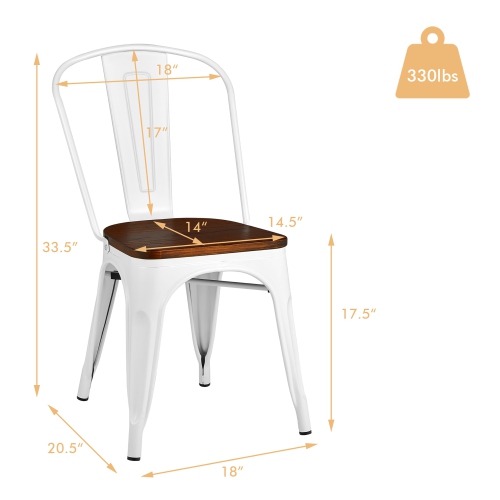 Costway Set of 4 Metal Dining Chair Wood Seat Stackable Bistro Cafe