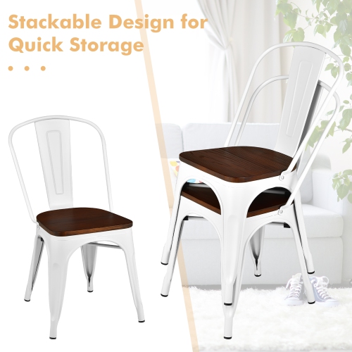 Costway Set of 4 Metal Dining Chair Wood Seat Stackable Bistro Cafe