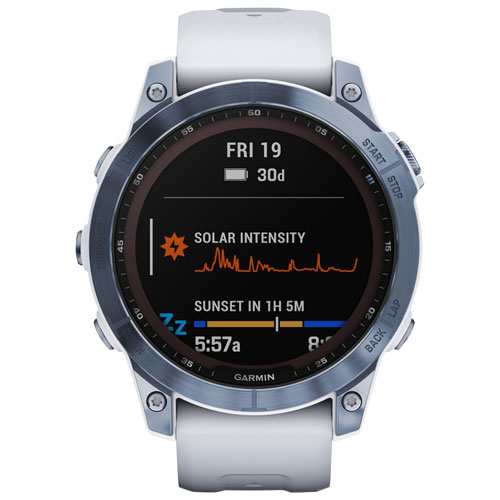 Garmin fenix 7 Sapphire Solar 47mm Smartwatch with HR Monitor - Mineral Blue/Whitestone/Titanium Back