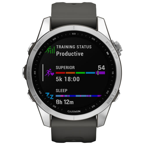 Garmin fenix 7S 42mm Smartwatch with Heart Rate Monitor - Silver/Graphite/Metal Back