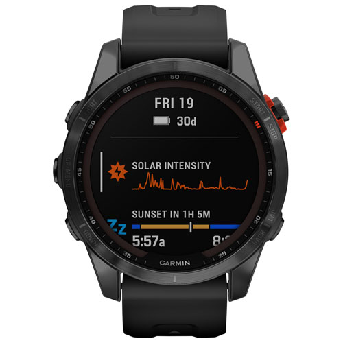 Garmin fenix 7S Solar 42mm Smartwatch with Heart Rate Monitor - Slate Grey/Black/Steel Back