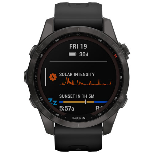 Garmin fenix 7S Sapphire Solar 42mm Smartwatch with HR Monitor - Carbon Grey/Black/Titanium Back
