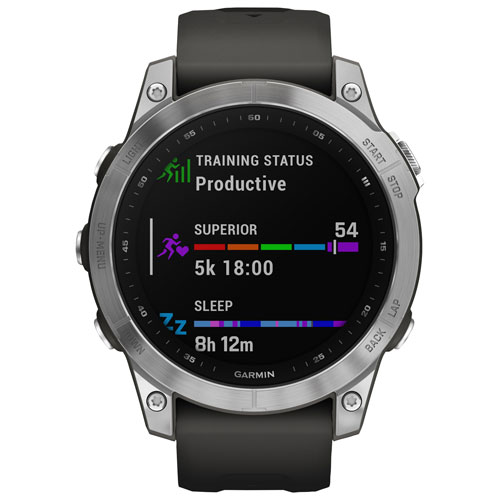 Garmin fenix 7 47mm Smartwatch with Heart Rate Monitor - Silver/Graphite/Metal Back