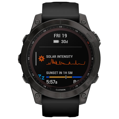 Garmin fenix 7 Sapphire Solar 47mm Smartwatch with HR Monitor - Carbon Grey/Black/Titanium Back