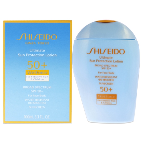 Ultimate Sun Protection Lotion WetForce SPF 50 for Sensitive Skin and Children by Shiseido for Unisex - 3.3 oz Sunscreen