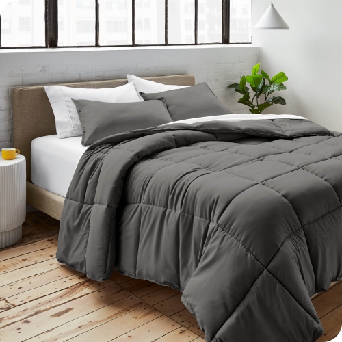 Bare Home Comforter Set - Goose Down Alternative - Ultra-Soft - Hypoallergenic - All Season Breathable Warmth - Oversized Queen, Grey