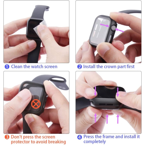 Samsung Galaxy Watch 4 [40mm] Overall 360° Protection, Built-in Tempered Glass Screen & Hard PC Bumper Case with Protective Face Cover, Only