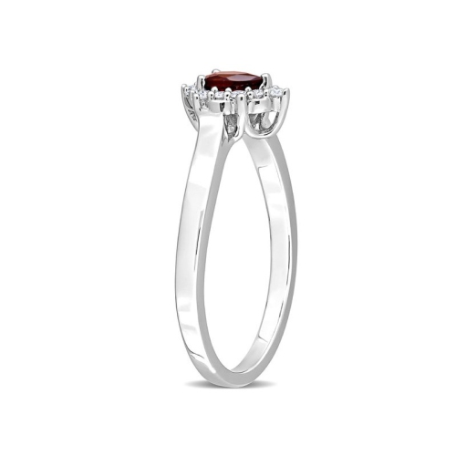 1/4 Carat Garnet Drop Ring in Sterling Silver with Halo Diamonds