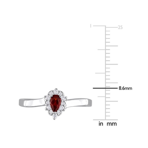 1/4 Carat Garnet Drop Ring in Sterling Silver with Halo Diamonds
