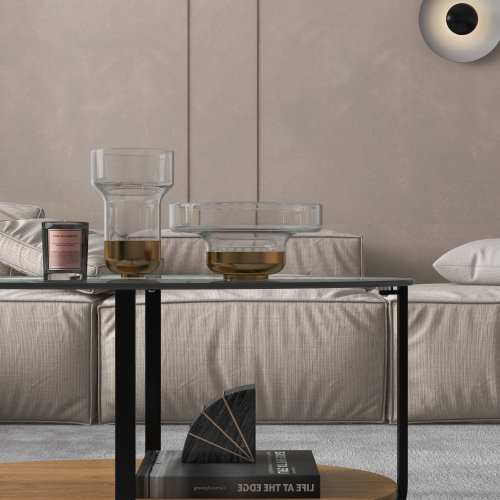 Gymax Glass-Top Coffee Table 2-Tier Modern Oval Side Sofa Table w/ Storage Shelf