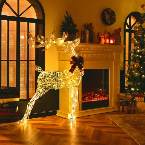 GYMAX  53" Pre-Lit Led Light Up Reindeer Christmas Lighted Reindeer Holiday Decor