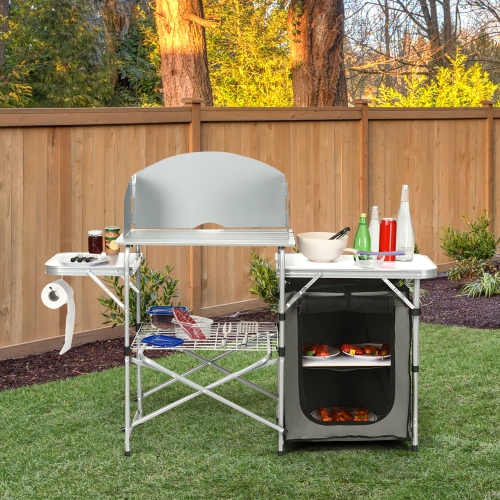 Gymax Folding Outdoor Camping Table Portable BBQ Grill Table w/ Storage Bag