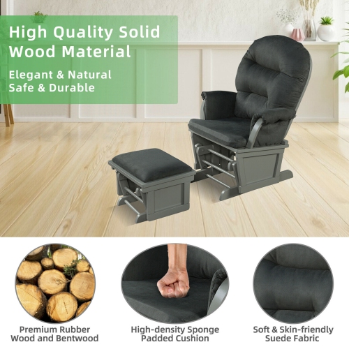 Gymax Wood Glider & Ottoman Cushion Set Baby Nursery Rocking Chair