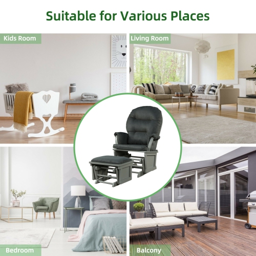 Gymax Wood Glider & Ottoman Cushion Set Baby Nursery Rocking Chair