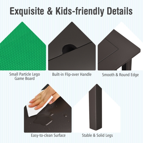 Gymax – Table de blocs de construction 2-en-1 recto verso pour enfants avec tiroirs, brun