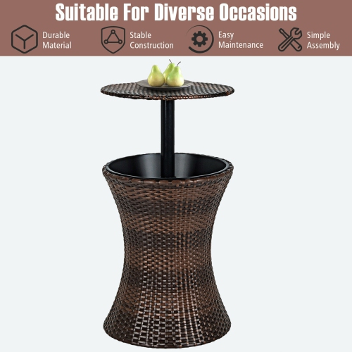 Gymax Outdoor Rattan Cooler Bar Table Patio Ice Bucket w/ Adjustable Height