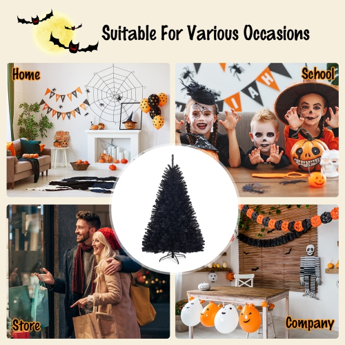 Gymax 6FT Artificial Halloween Christmas Tree Hinged Pine Tree Holiday Decoration