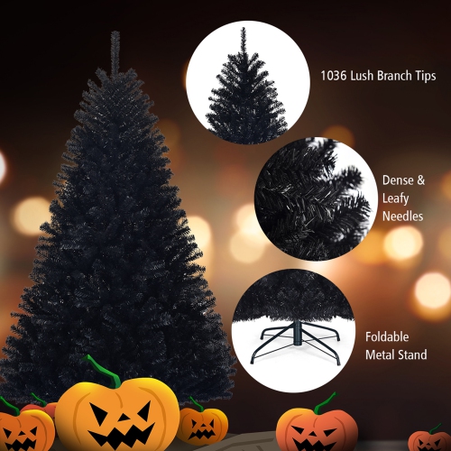 Gymax 6FT Artificial Halloween Christmas Tree Hinged Pine Tree Holiday Decoration