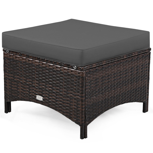 Gymax 5PCS Rattan Patio Conversation Sofa Furniture Set Outdoor w/ Grey Cushions