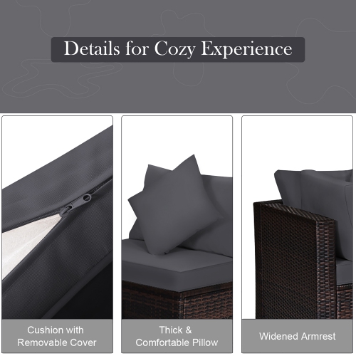 4PCS Ensemble de canapés en osier et rotin pour le patio Ensemble de poufs de conversation rembourrés