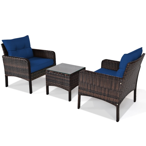 Costway 3PCS Outdoor Rattan Conversation Set Patio Garden Cushioned Sofa Chair