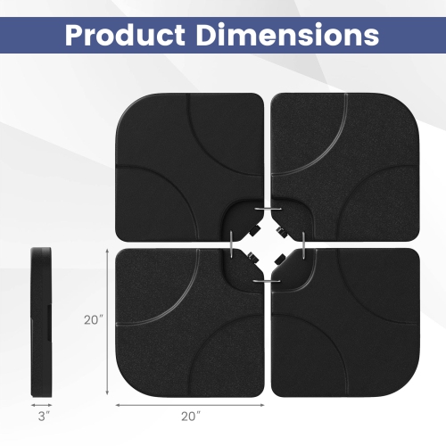 Costway 20" Patio Offset Umbrella Base Stand Water Filled Base Weights Sand Plate Set Brown/Black