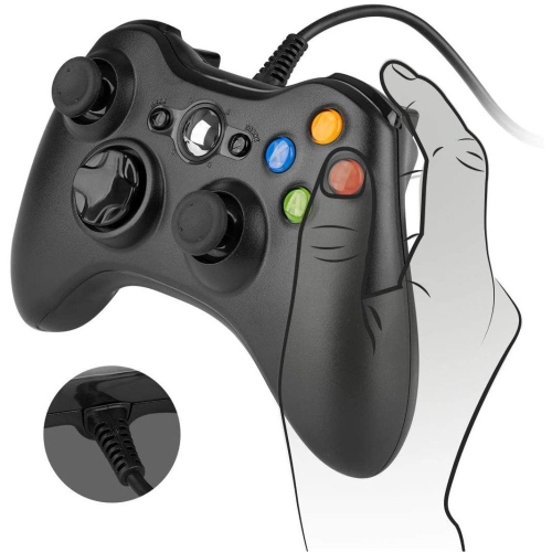manette USB avec fil à deux boutons de vibration et d’épaules pour Xbox 360/Xbox 360 mince/PC Windows 7/8/10