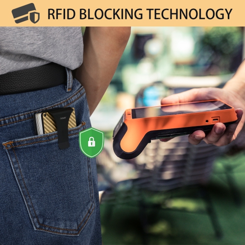 Portefeuille minimaliste en fibre de carbone avec porte-cartes en métal à blocage RFID et pince à billets pour hommes et femmes de Navor