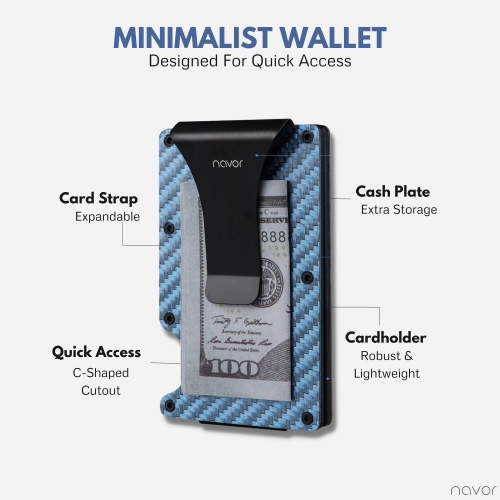 Portefeuille minimaliste en fibre de carbone avec porte-cartes en métal à blocage RFID et pince à billets pour hommes et femmes de Navor