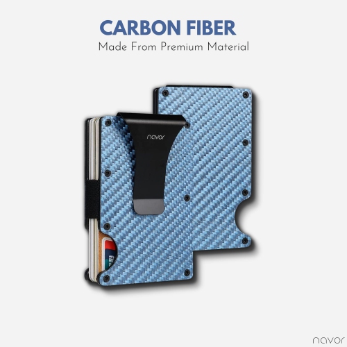Portefeuille minimaliste en fibre de carbone avec porte-cartes en métal à blocage RFID et pince à billets pour hommes et femmes de Navor