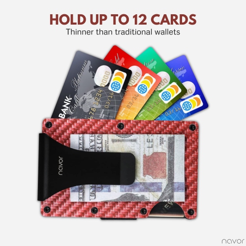 Portefeuille minimaliste en fibre de carbone avec porte-cartes en métal à blocage RFID et pince à billets pour hommes et femmes de Navor
