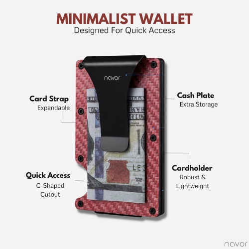 Portefeuille minimaliste en fibre de carbone avec porte-cartes en métal à blocage RFID et pince à billets pour hommes et femmes de Navor