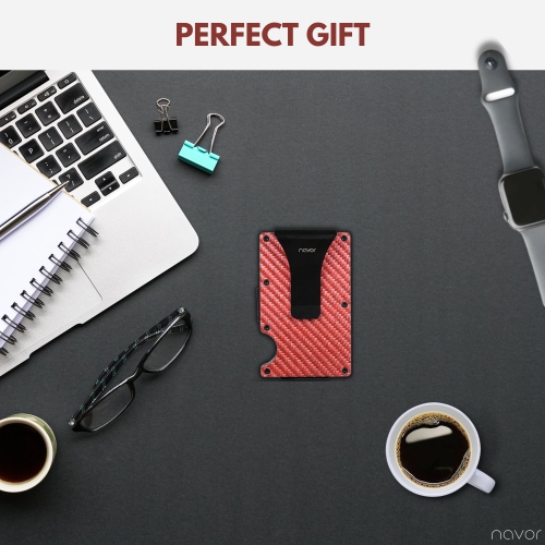 Portefeuille minimaliste en fibre de carbone avec porte-cartes en métal à blocage RFID et pince à billets pour hommes et femmes de Navor