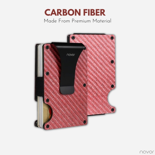 Portefeuille minimaliste en fibre de carbone avec porte-cartes en métal à blocage RFID et pince à billets pour hommes et femmes de Navor