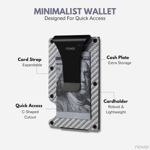 Portefeuille minimaliste en fibre de carbone avec porte-cartes en métal à blocage RFID et pince à billets pour hommes et femmes de Navor