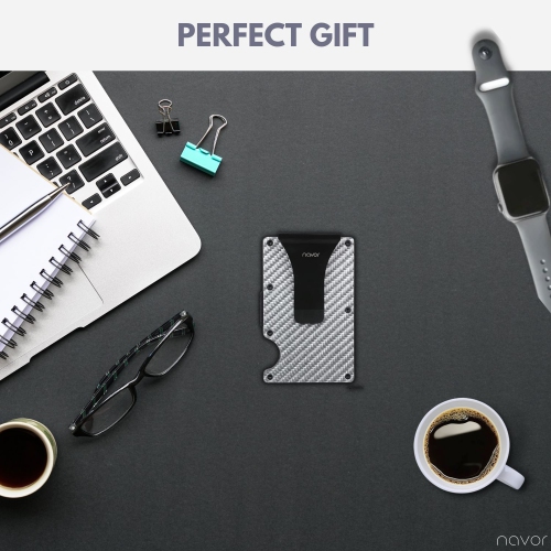 Portefeuille minimaliste en fibre de carbone avec porte-cartes en métal à blocage RFID et pince à billets pour hommes et femmes de Navor