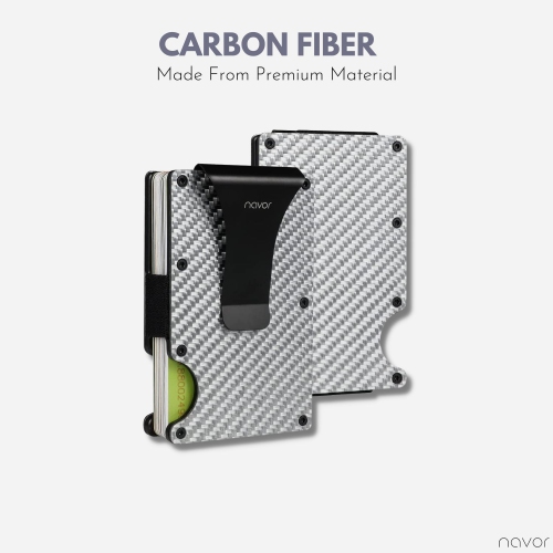 Portefeuille minimaliste en fibre de carbone avec porte-cartes en métal à blocage RFID et pince à billets pour hommes et femmes de Navor