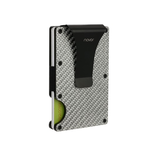 Portefeuille minimaliste en fibre de carbone avec porte-cartes en métal à blocage RFID et pince à billets pour hommes et femmes de Navor