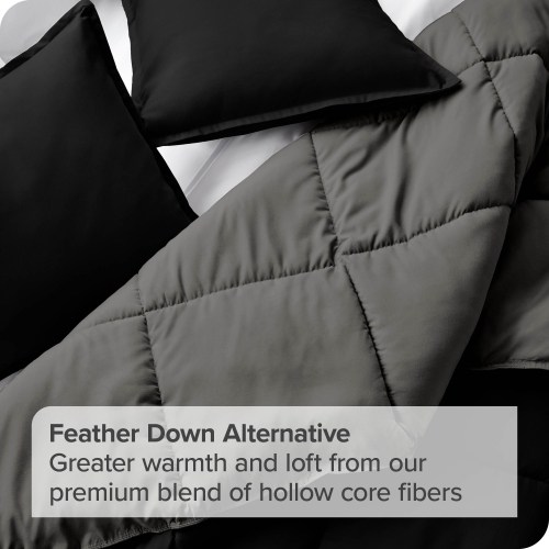 Bare Home Reversible Comforter - Goose Down Alternative - Ultra-Soft - Premium 1800 Series - Hypoallergenic - Breathable - Full, Black/Grey