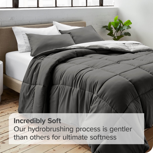 Bare Home Reversible Comforter - Goose Down Alternative - Ultra-Soft - Premium 1800 Series - Hypoallergenic - Breathable - Full, Grey/Light Grey