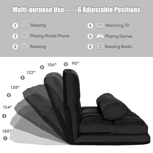 Costway Foldable Floor Sofa Bed 6-Position Adjustable Lounge Couch with 2 Pillows