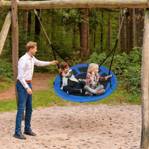 Balançoire extérieure pour enfants – Soucoupe à hamac ronde d'ancrage pour arbre, siège suspendu pour cour arrière avec cordes ajustables, bleu