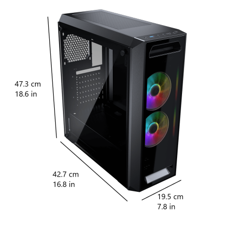 Cougar MX350 RGB Mid Tower ATX Computer Case, Tempered Glass Side Panel, 2x 120mm ARGB Fans Pre-Installed, Black