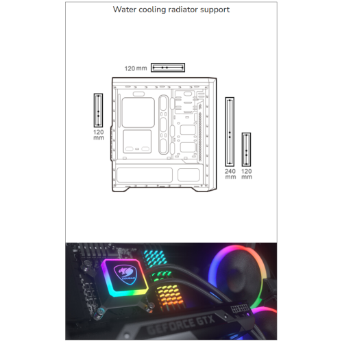 Cougar MX350 RGB Mid Tower ATX Computer Case, Tempered Glass Side Panel, 2x 120mm ARGB Fans Pre-Installed, Black