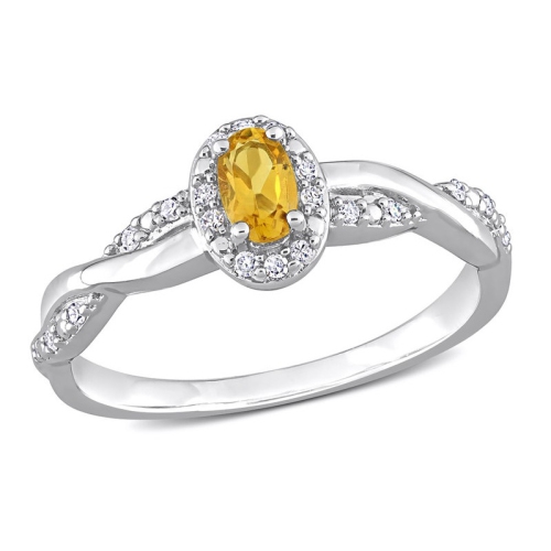 GEM AND HARMONY  1/4 Carat (Ctw) Citrine Twist Ring In Sterling With Accent Diamonds In Silver