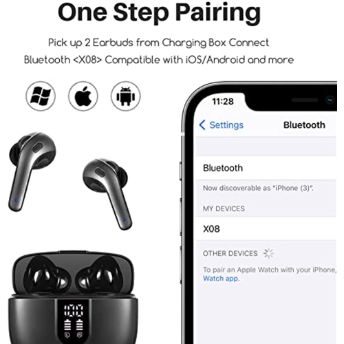 Wireless Earbuds Bluetooth Earbuds Touch Control in-Ear Stereo Audio Noise Cancelling with LED Charging Case Waterproof Earbuds for iPhone/Android